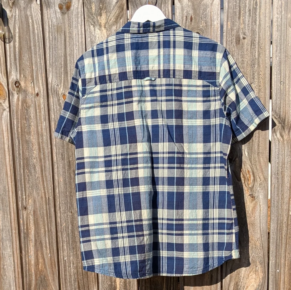Toad&Co Large Slim Beckmen SS Blue Plaid Button-Down Shirt 100% Cotton Men's